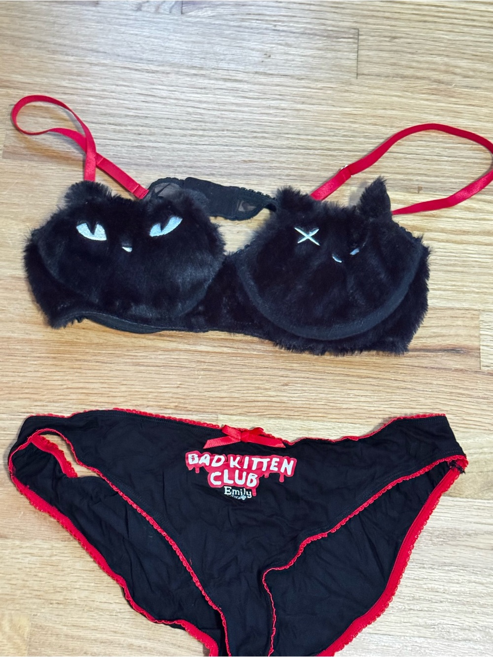 Dolls Kill Emily the Strange Black & Red 'Bad Kitten Club' Lingerie Set